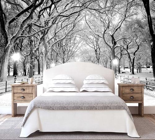 3D Gray Snowy Forest Mural Wallpaper for Living Room Bedroom