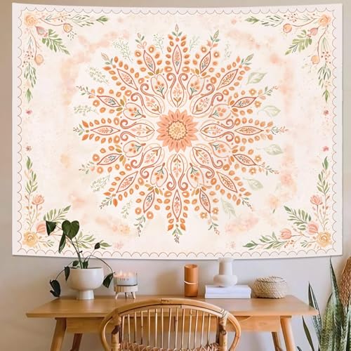Floral Mandala Tapestry Boho Tapestry for Bedroom Peach Tapestries Wall Hanging Living Room Wall Art and Home Decor 44x60