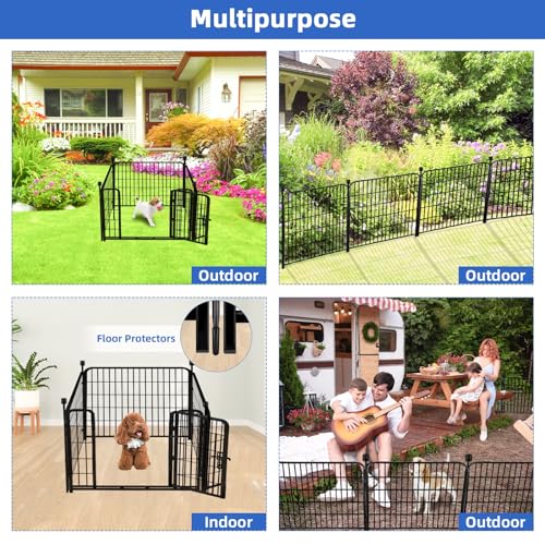 32 in(H) Garden Fences and Borders,1 Gate+3 Panels Dog Fence Outdoor for Yard, Heavy Duty Iron Metal Animal Barrier Fence, Camping Fence, Flower Garden Fencing,Total 8.9 Ft(L), Black (24 Sq Ft)