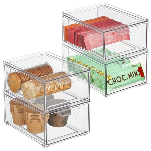 Stackable Storage Containers Box with Pull (4 Count)