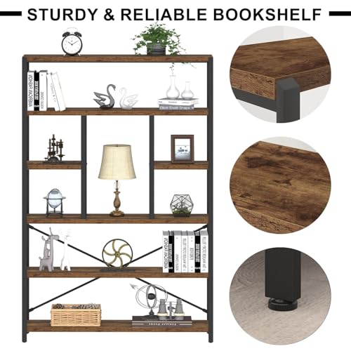 6 Tier Industrial Bookshelf for Living Room Office
