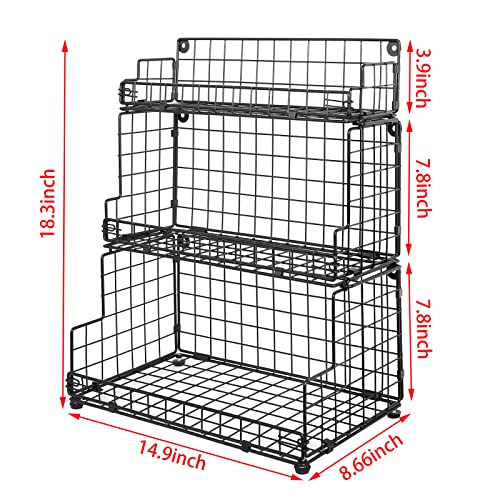 Stackable Wire Basket 3 Tier Countertop& Wall Mounted Metal Storage Basket for Kitchen Pantry Cabinet