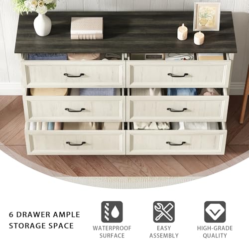 Farmhouse 6 Drawer Dresser for Bedroom