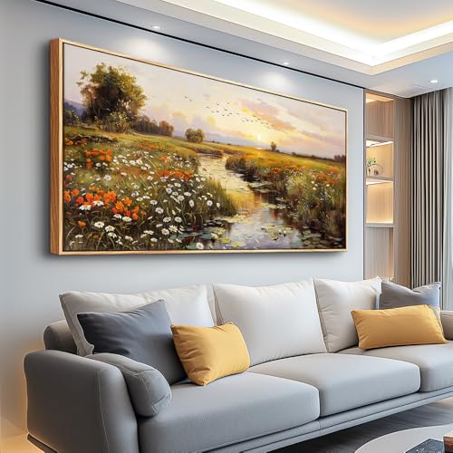 Large Wall Art For Living Room Canvas Wall Decor For Bedroom Watercolour Painting Office Decoration Countryside Sunrise Scenery Wall Picture Ready To Hang Home Decor Wood Framed 20x40 In