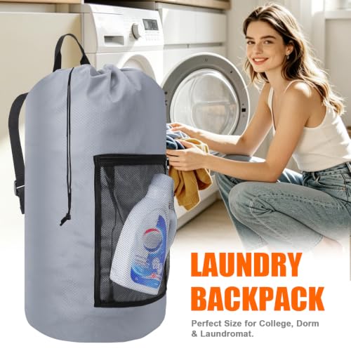 Laundry Bag Backpack Durable Laundry Bag with Shoulder Straps and Mesh Pockets Portable Laundry Hamper Dirty Clothes Bag for College