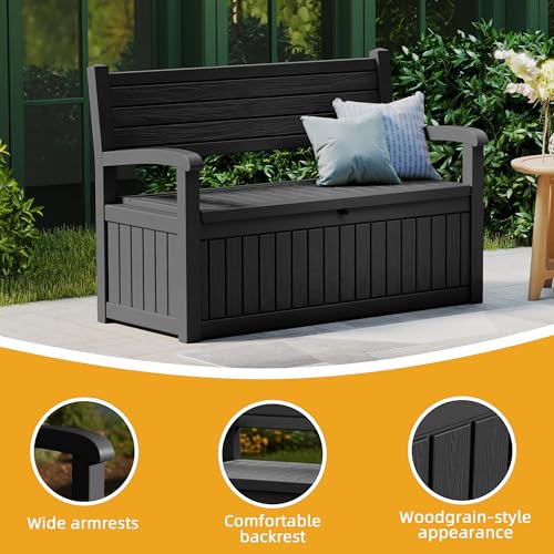 80 Gallon Outdoor Storage Bench Lockable Deck Box Outdoor Storage Box Waterproof for Patio