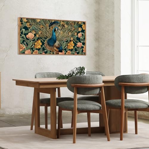 Boho Peacock Flower Framed Canvas Wall Art