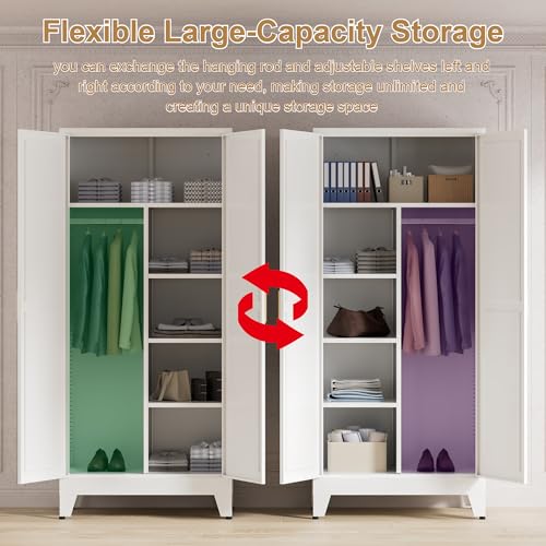 71'' Farmhouse Metal Wardrobe Cabinet with Hanging Rod