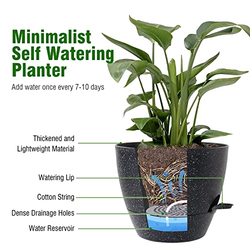 12/10/9 inch Self Watering Pots for Indoor Outdoor Plants, Set of 3 (3 Count)
