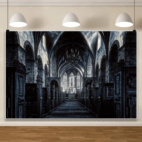 15x10ft Scary Church Halloween Backdrop Dark Black Horror Gothic Medieval Castle Interior Photography Background Halloween Night Carnival Theme Party Decor Banner Photo Studio Props
