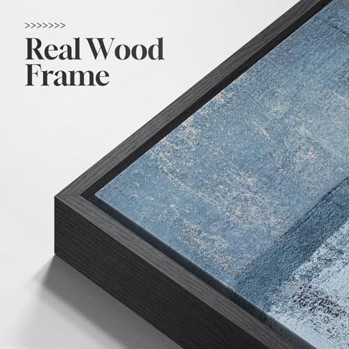 Large Framed Blue and Gray Abstract Wall Art for Living Room (3 Count)