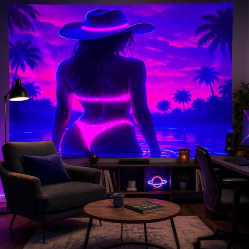 Blacklight Tapestry Sexy Girl UV Reactive Tapestry 78x59 Inch