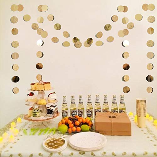 6 Pcs Glitter Champagne Gold Paper Circle Dots Garland (6 Count)