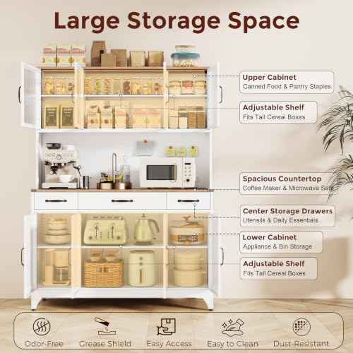 74.8" Tall Metal Pantry Cabinet with Charging Station & LED Light