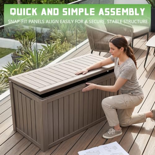 200 Gallon Deck Box Lockable Waterproof UV Resistant Grey
