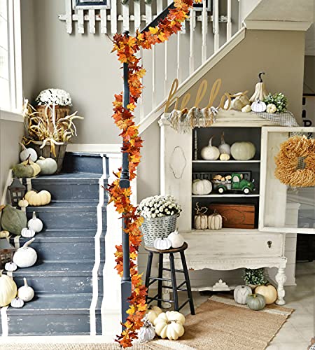 2 Pack Fall Maple Leaf Hanging Vine Garland Artificial Autumn Foliage Thanksgiving Decor for Home Wedding Fireplace Party Christmas (2 Count)