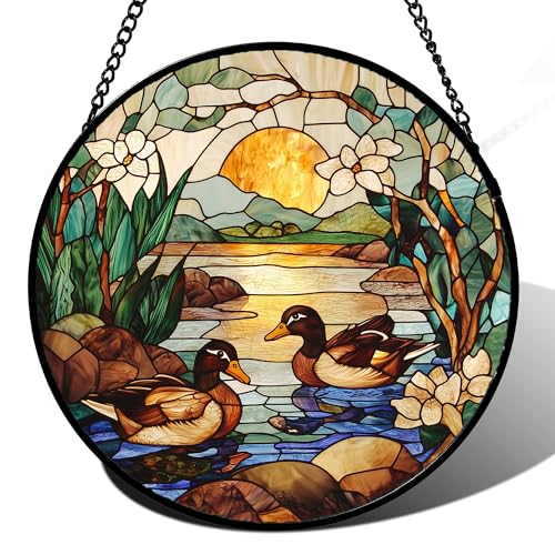 Stained Glass Window Hanging Duck Pond Suncatcher Gifts for Women 12"