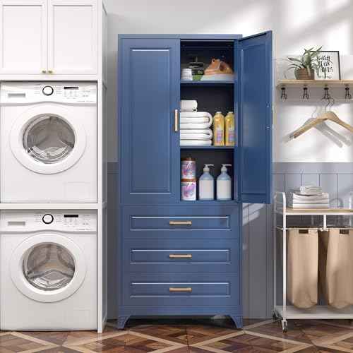75" Metal Storage Cabinet with Doors and 2 Adjustable Shelves