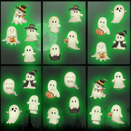 Glow in the Dark Halloween Ghost Window Clings Green Luminous Ghost Window Decals for Halloween Party Decorations Home School Glass