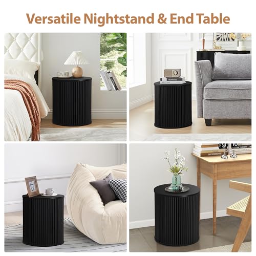 Small Round Side Table Fluted Night Stand Set of 2 (2 Count)