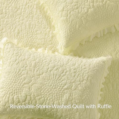 Pastel Yellow Ruffled Quilt King Size (3 Piece Set)