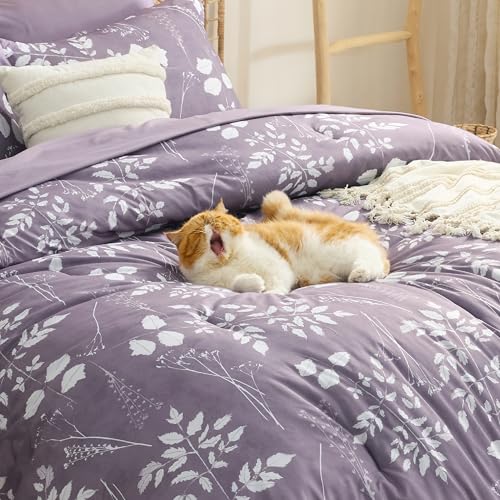 Floral Grayish Purple Comforter Set