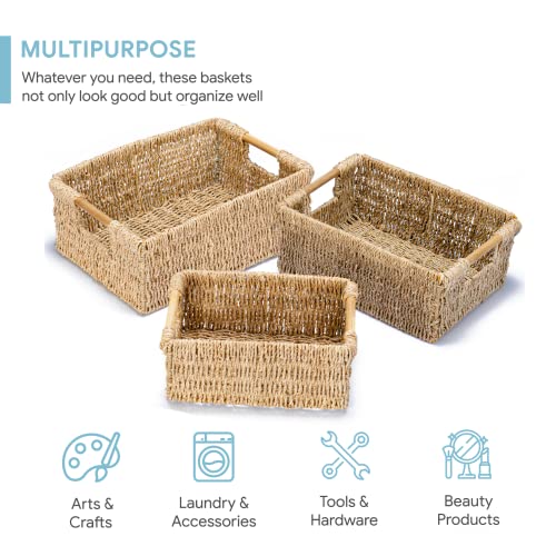 Seagrass Baskets with Wooden Handles (3 Count)