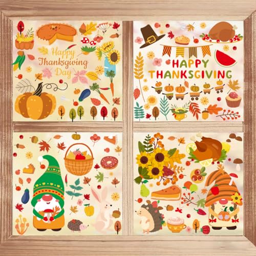 Thanksgiving Fall Window Clings for Glass Windows (9 Count)