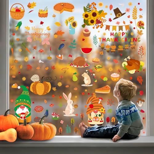 Thanksgiving Fall Window Clings for Glass Windows (9 Count)