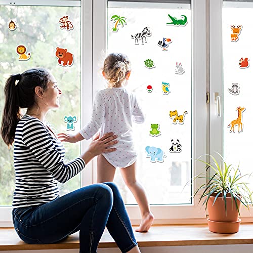 40 PCS Jungle animals Thick Gel Clings Winter Safari Window Gel Clings Decals Stickers for Kids Toddlers and Adults Home Airplane Classroom Nursery Winter Zoo Animals Party Supplies Decorations (40 Count)