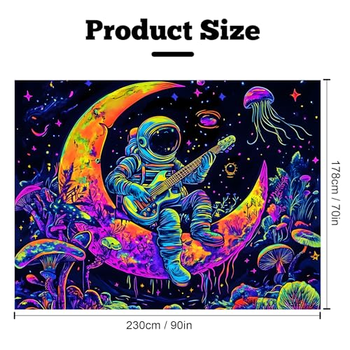 Blacklight Space Astronaut Tapestry UV Reactive Galaxy Planet Glow in Dark Tapestries Black Light Poster Neon Wall Hanging Art for bedroom Living Room
