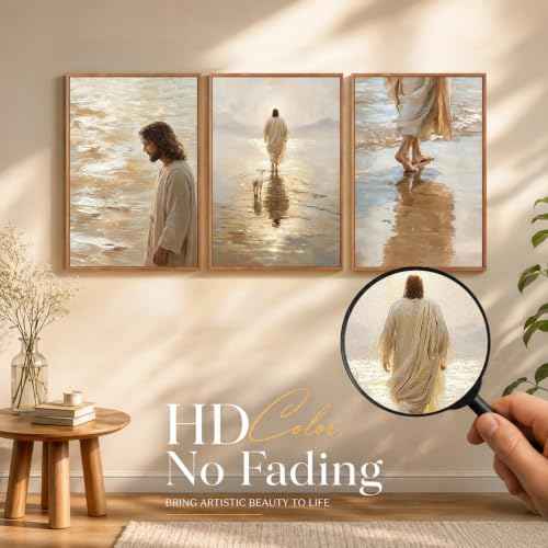 KAlRNE Jesus Walking on Water Religious Christian Wall art Set (3 Count)