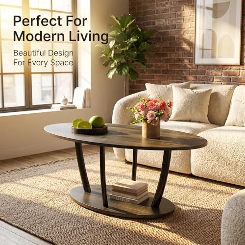 Rustic Small Oval Coffee Table for Living Room