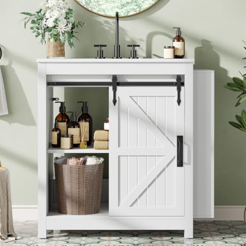 30" Farmhouse Bathroom Vanity with Ceramic Sink and 3 Drawers