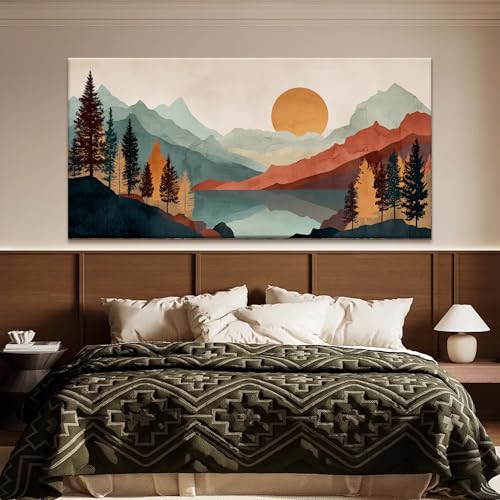 Large Abstract Boho Canvas Wall Art For Living Room Decor 29"×58"