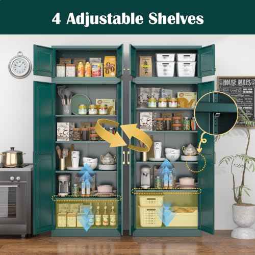 86"Metal Pantry Storage Cabinet with Doors & 4 Adjustable Shelves