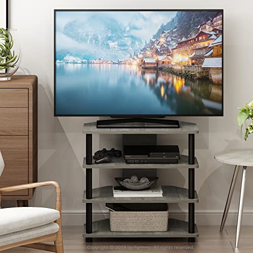 Turn-N-Tube Easy Assembly 4-Tier Petite Entertainment Center / TV Stand / TV Unit / TV Desk, French Oak Grey/Black