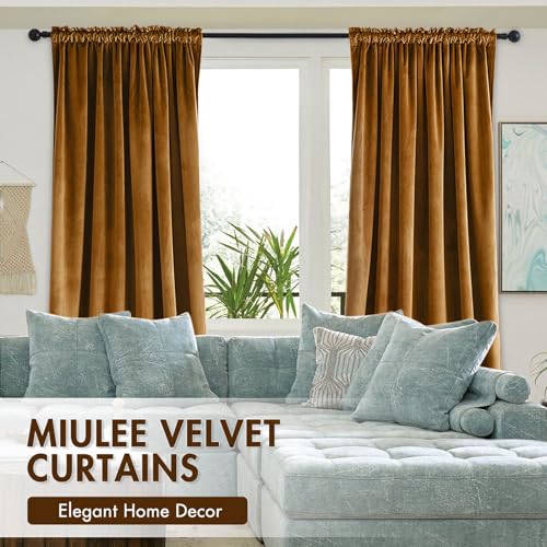 Golden Brown Blackout Velvet Curtains Drapes 63 Inch Long 52"x63" (2 Count)
