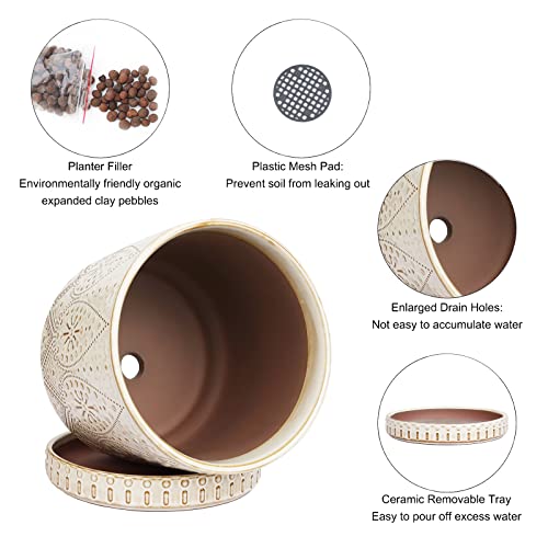 8 Inch Indoor Plant Pot with Drainage Holes and Saucers (3 Count)