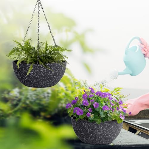 13 inch Large Hanging Planters Plant Pots for Outdoor Indoor Plants with Drainage Holes and Chain (2 Count)