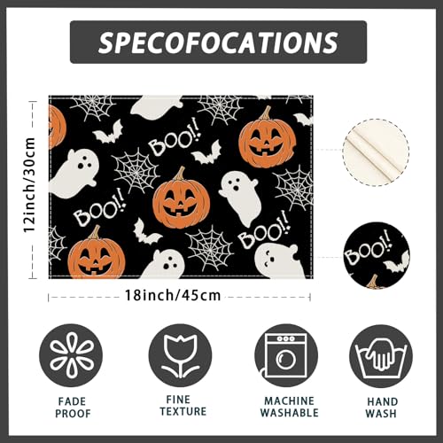 Halloween Ghost Pumpkin Placemats Set of 4 Table Decor 12x18 Inch (4 Count)