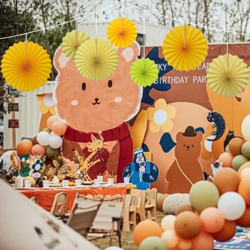 Morange Party Decorations 16in Morange Hanging Paper Fans Set 6pcs (30 Count)