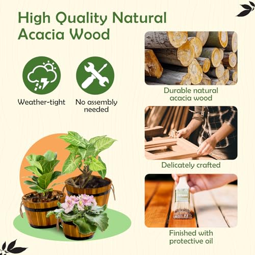Set of 3 Wooden Flower Boxes Outdoor (3 Count)