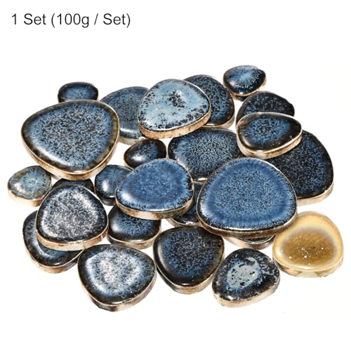 100g Ceramic Mosaic Tiles for Crafts Bulk Pebble Blue Glazing
