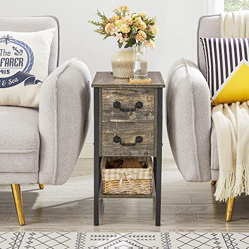 End Tables Narrow Nightstands with Charging Station & USB Ports &Drawers