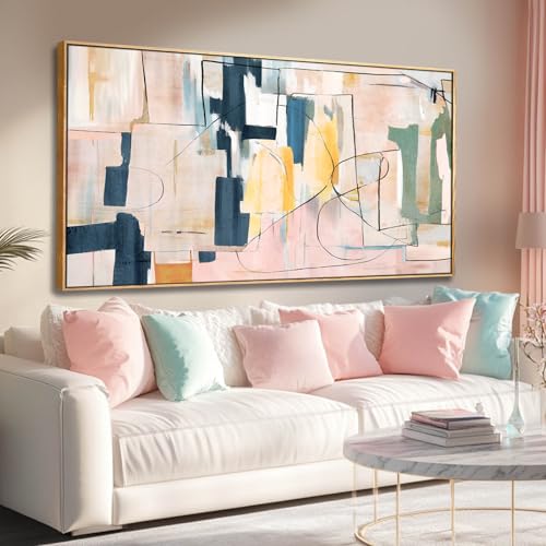 Pink Abstract Canvas Wall Art 24"x48" Office Decor Framed Wall Decor