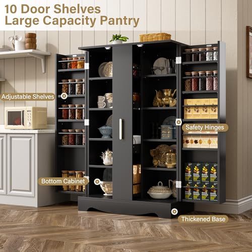 47“ Black Kitchen Pantry Cabinet with Pull