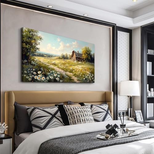 Large Wall Decor Canvas For Living Room Wall Art For Bedroom Office Wall Decor Vintage Country Field Painting Pictures Decoration Artwork Farmhouse Home Decor Mural Aesthetics 24"x48"