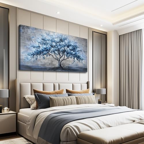 Canvas Wall Art For Living Room Bedroom Wall Decor Office Dining room Abstract Art Blue Tree Painting Room Hallway Wall Home Decoration Prints Artwork Picture Ready To Hang 20x40 Inches
