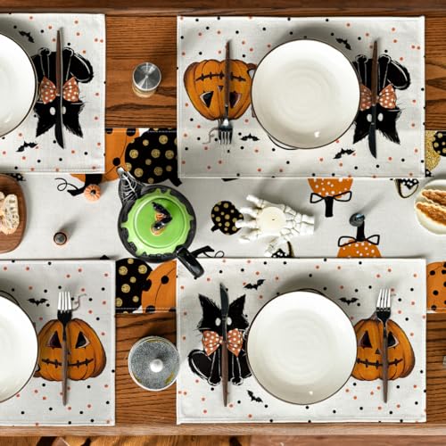 Beige Cat Ghost Halloween Placemats Set of 4 (4 Count)